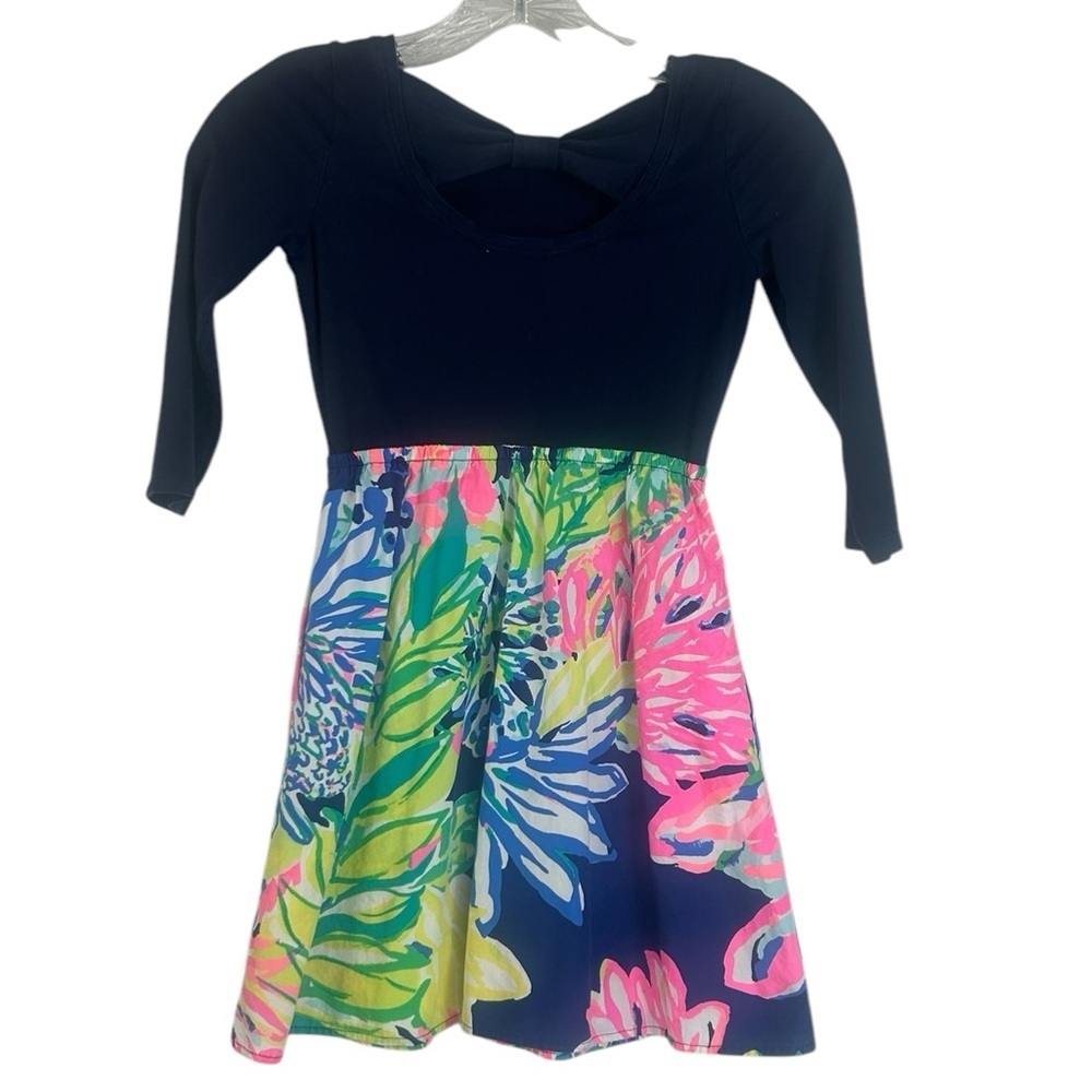 Lilly Pulitzer Big Girls Floral Mochi Dress in Navy Blue  SZ L (8-10) Preppy